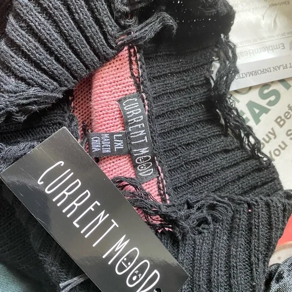 Current Mood | NWT’s cyber Y2K distressed gothic grunge oversized knit sweater - Picture 3 of 4